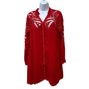 Johnny Was‎ Embroidered Tunic Cutout Long Sleeve Women's S Boho Artsy
